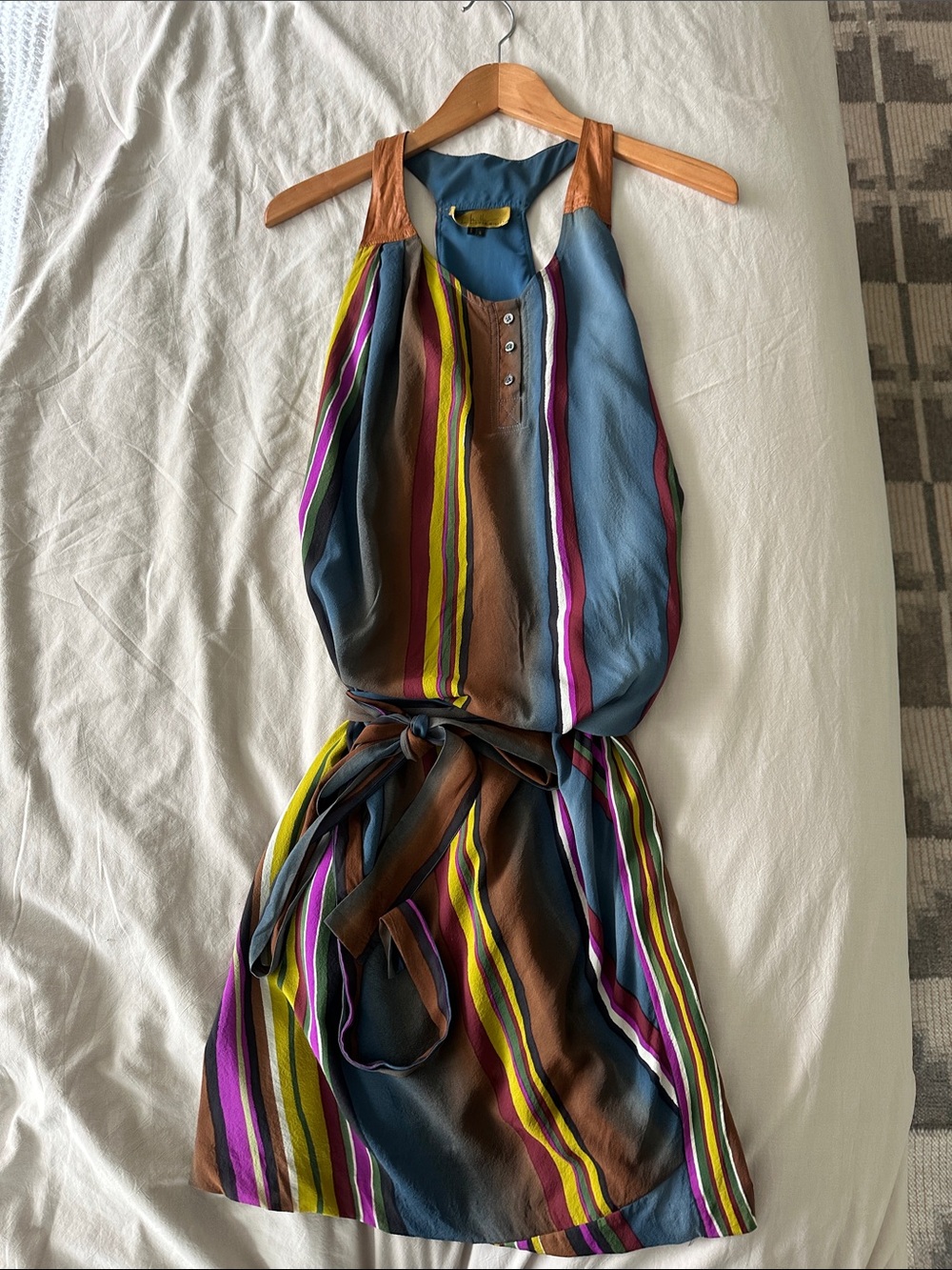 Nicole Miller Blue, Brown, Yellow & Purple Striped Dress